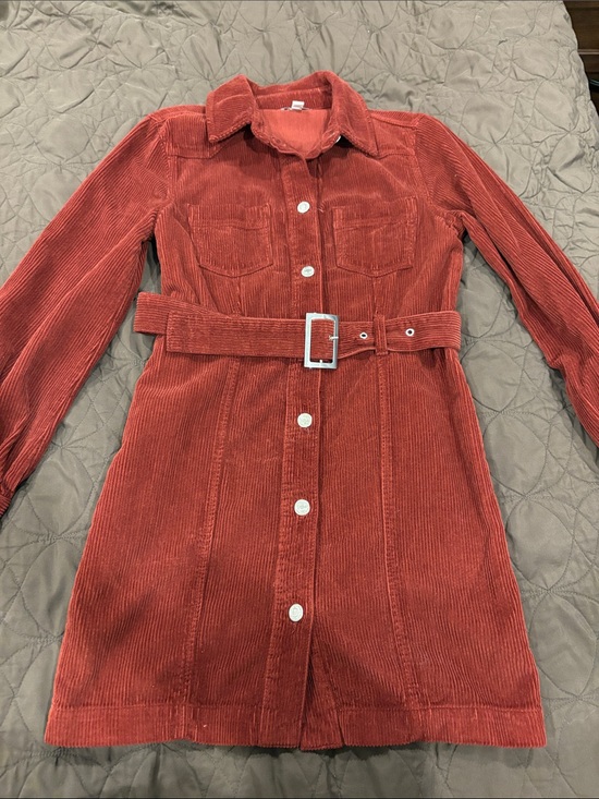 Topshop Dresses & Skirts - Topshop Rust-Red Corduroy Belted Shirt Dress